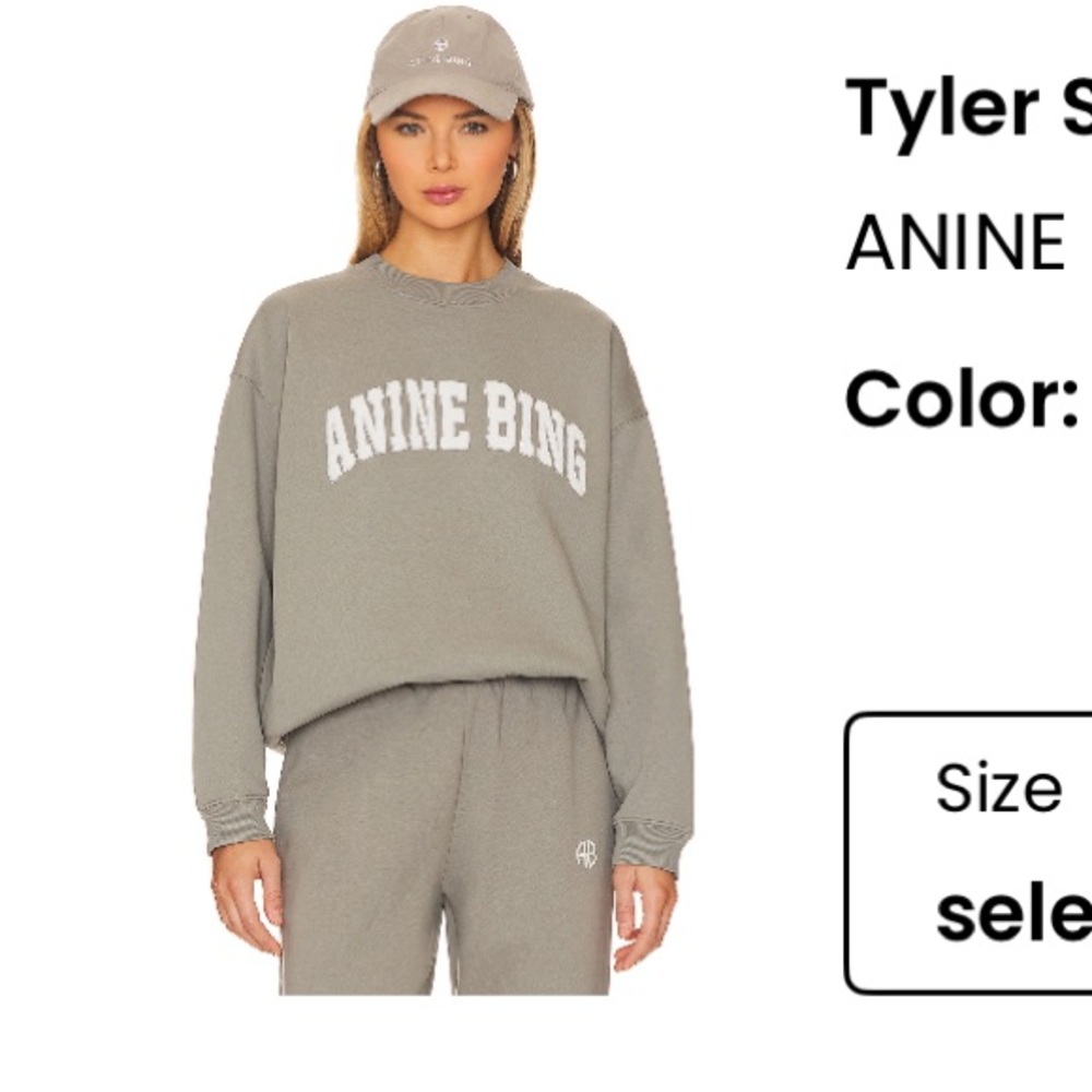 Anine Bing Tyler Sweatshirt Dark Grey - White 3D “fuzzy” letters. Size Large.